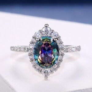 🎁 Noble Vintage Pure Colorful Zircon Silver Elegant Rings for Women, PD272